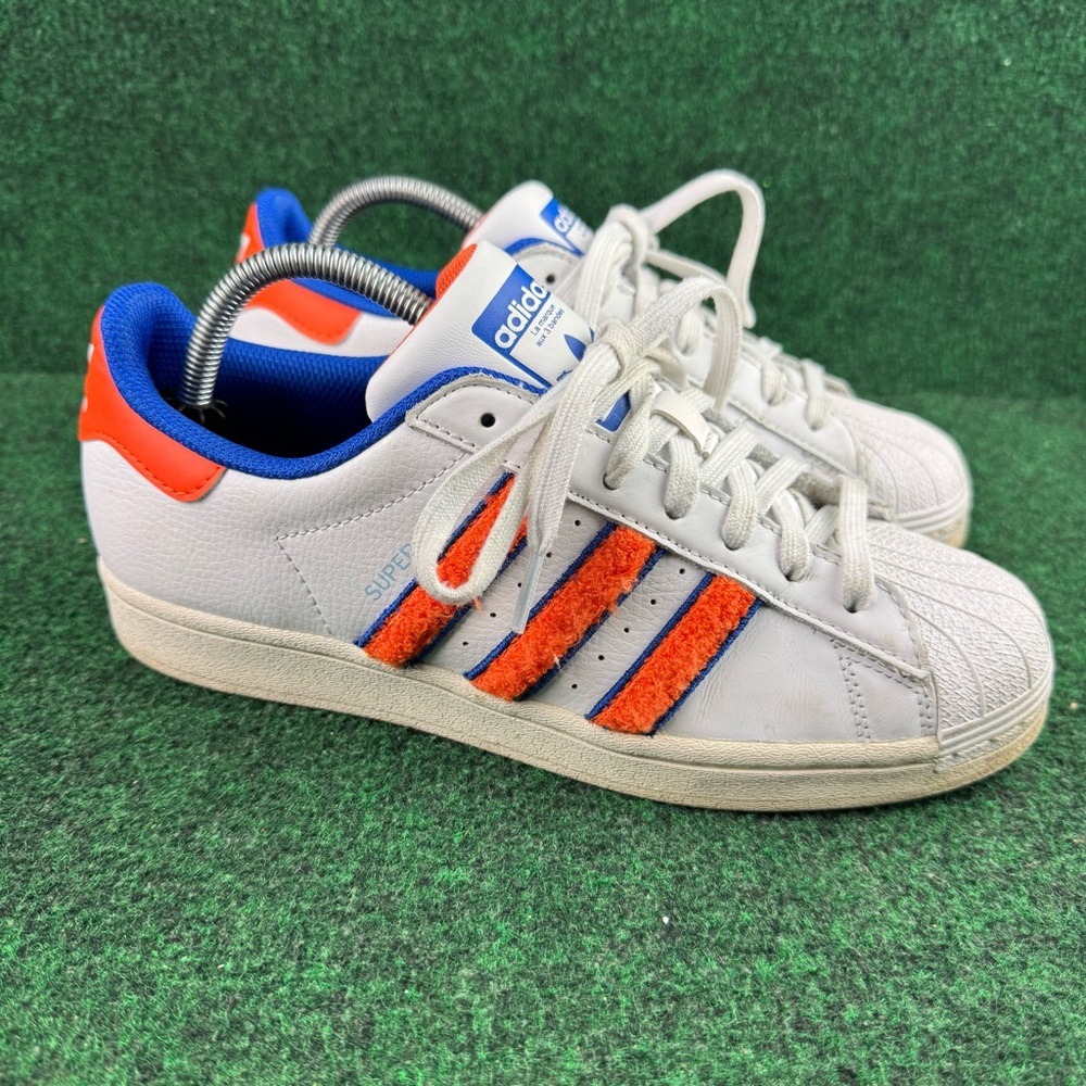 Adidas Superstar Low IF7610 Trainers Womens Cloud White Orange Royal Blue Size 9 - Picture 1 of 8